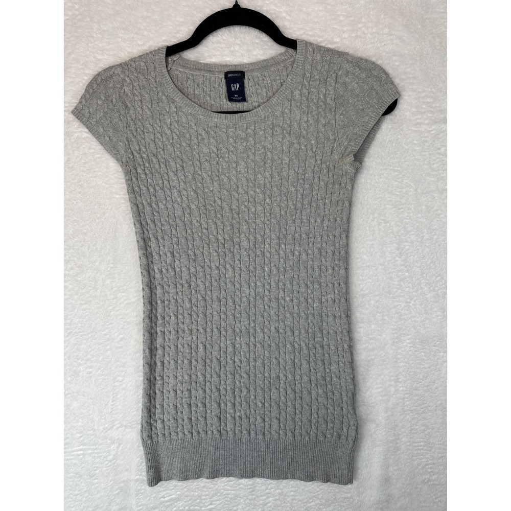 Gap Cable Knit Sweater Women XS Gray Short Sleeve Scoop Neck Gapstretch